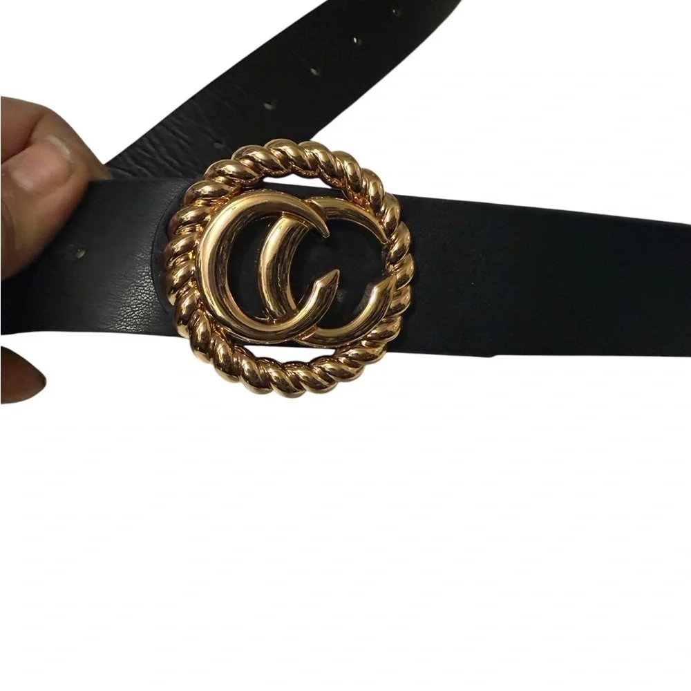 Elegant Black Belt with Gold Buckle